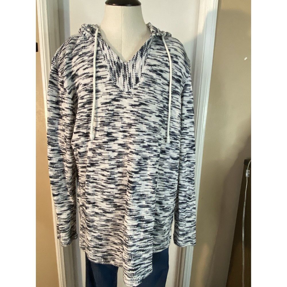 American Rag Mens Boho Baja Knit White Black Long Sleeve Pullover Hoodie Size XL